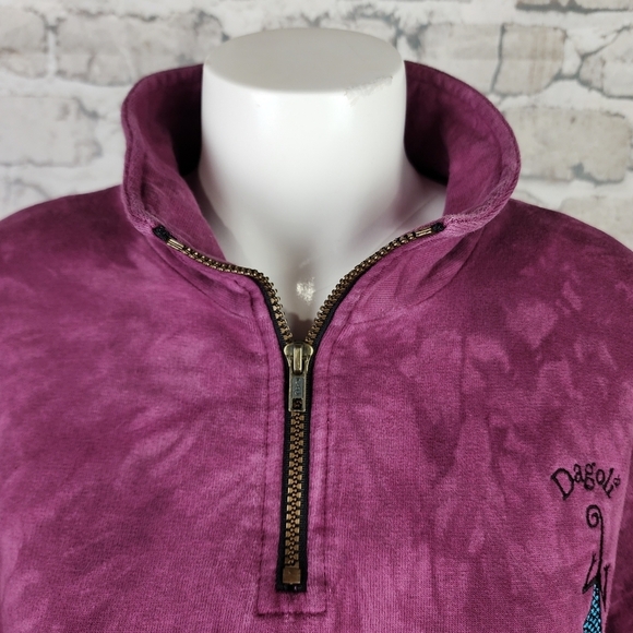 Vintage Dagoli 1/4 Zip Pullover Sweatshirt Indigenous Tie Dye Magenta Medium - Picture 8 of 11